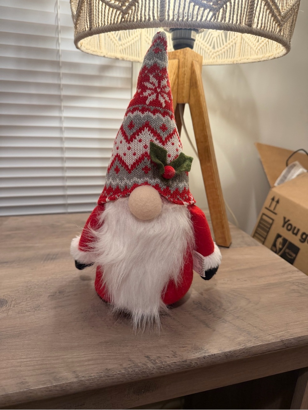 Holiday Gnome Plush Decoration - Red & Gray
